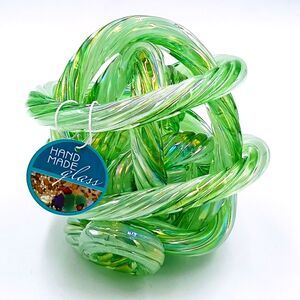 Green MANA Glass Orb Threaded Knot Decorative Hand Blown Art Paperweight New